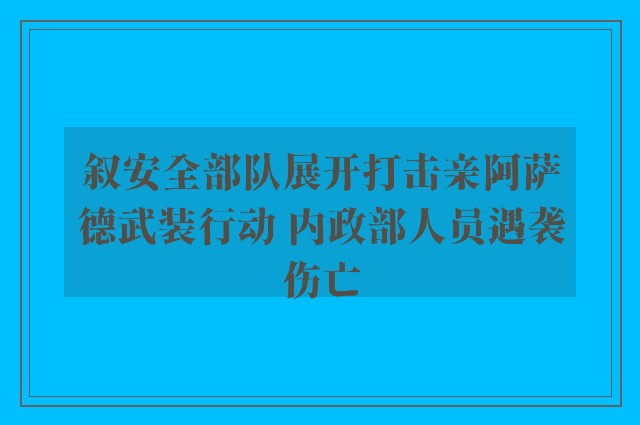 叙安全部队展开打击亲阿萨德武装行动 内政部人员遇袭伤亡