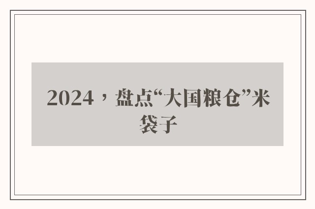 2024，盘点“大国粮仓”米袋子