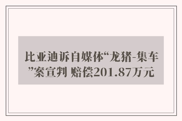 比亚迪诉自媒体“龙猪-集车”案宣判 赔偿201.87万元