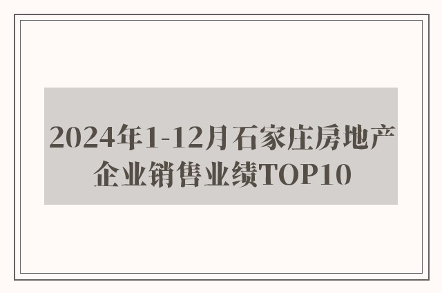 2024年1-12月石家庄房地产企业销售业绩TOP10