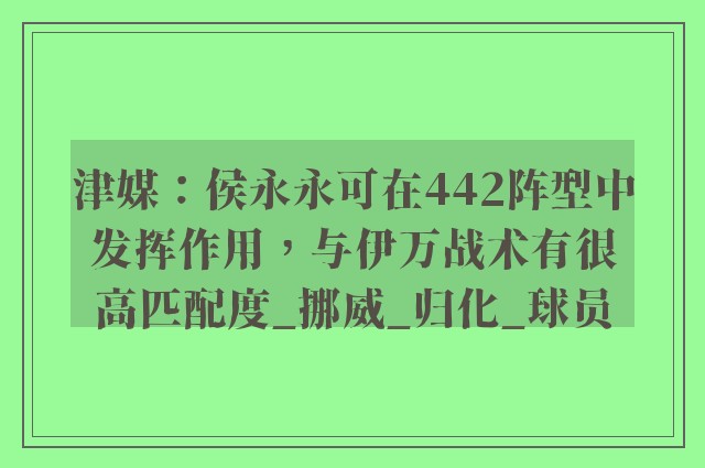 津媒：侯永永可在442阵型中发挥作用，与伊万战术有很高匹配度_挪威_归化_球员