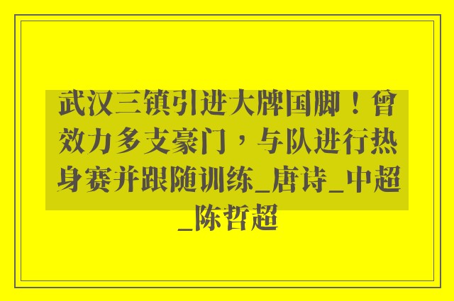 武汉三镇引进大牌国脚！曾效力多支豪门，与队进行热身赛并跟随训练_唐诗_中超_陈哲超